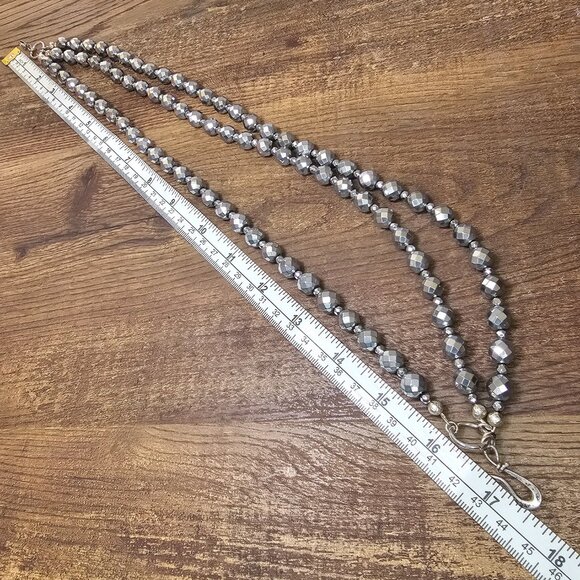 Faceted Silver Hematite Sterling Silver Multi Strand Bib Necklace, 17” - Picture 10 of 10